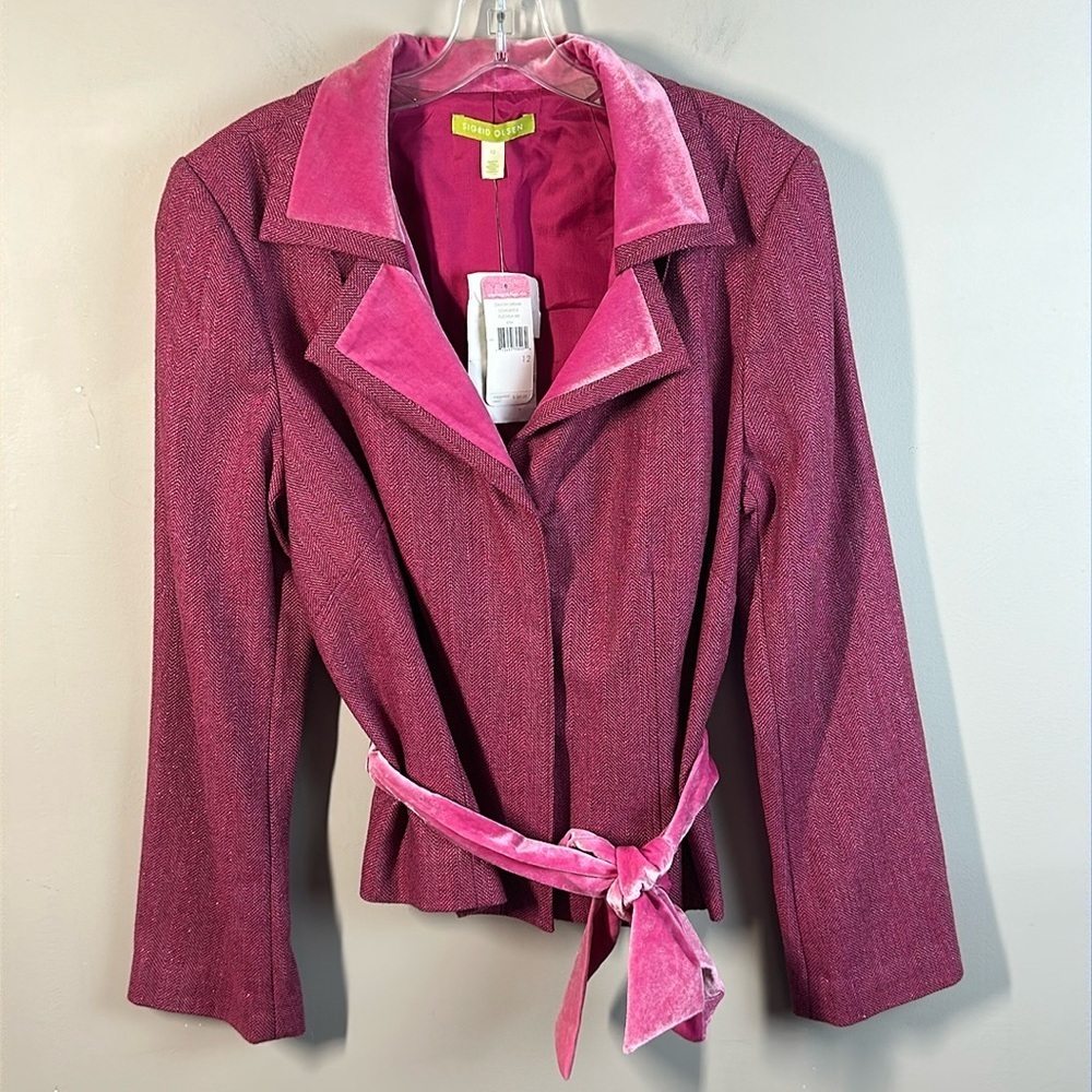 NWT Womens Sigrid Olsen Danish Dream Herringbone Pink Blazer Jacket Size 12 Pink